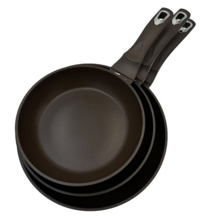 Juego 3 Sartenes de Aluminio | Sarten Marron para Todo Tipo de Cocinas 20cm - 24cm - 28cm | Revestimiento Antiadherente