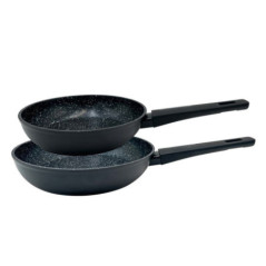 Set mit 2 Aluminium-Bratpfannen | Bratpfanne mit Induktionsboden 20 cm – 24 cm | Antihaftbeschichtung in Steinoptik