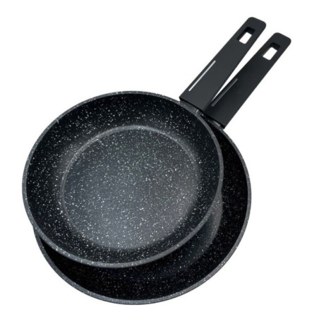 Set of 2 Aluminum Frying Pans | Frying Pan with Induction Base 20cm - 24cm | Non-Stick Stone Effect Coating