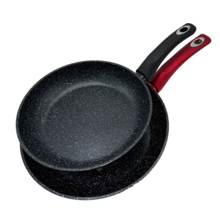Set of 2 Aluminum Frying Pans | Induction Base Frying Pan 22cm - 26cm | Non-Stick Stone Effect Coating