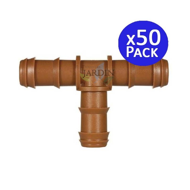 Lot de 50 Té cannelés goutte à goutte marron 16mm. Raccord pour tube d'irrigation de diamètre 16 mm Lot de 50 Té cannelés goutte à goutte marron 16mm. Raccord pour tube d'irrigation de diamètre 16 mm