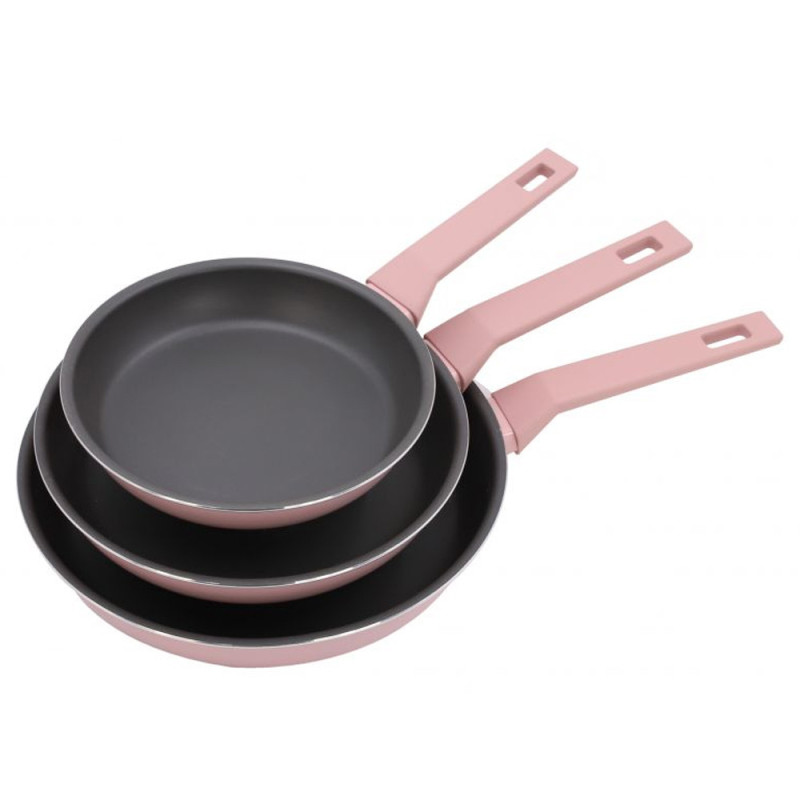 3er-Set Aluminium-Bratpfannen | Rosa Bratpfanne für alle Herdarten (20 cm, 24 cm, 28 cm) | Antihaftbeschichtung 3er-Set Aluminium-Bratpfannen | Rosa Bratpfanne für alle Herdarten (20 cm, 24 cm, 28 cm) | Antihaftbeschichtung