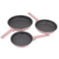 Set of 3 Aluminum Frying Pans | Pink Frying Pan for All Types of Stoves 20cm - 24cm - 28cm | Non-Stick Coating