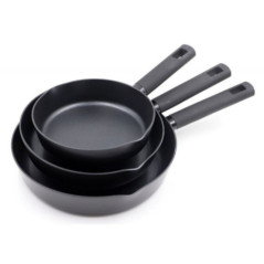 Set of 3 Aluminum Frying Pans | Double Pouring Spout Frying Pan for Induction Hobs 20cm - 24cm - 28cm | Non-Stick Coating