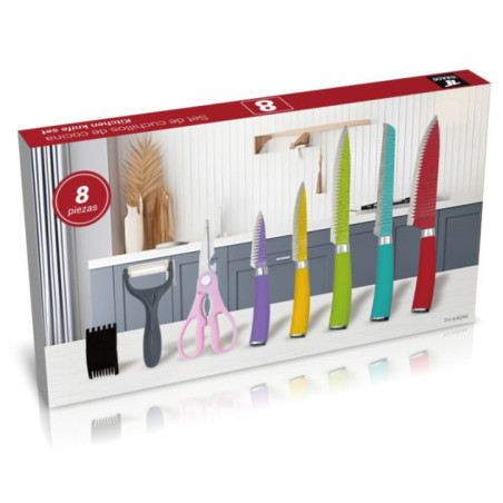 Set di 8 coltelli professionali in acciaio inossidabile | Colori assortiti | Taglio preciso e sicuro per la tua cucina
