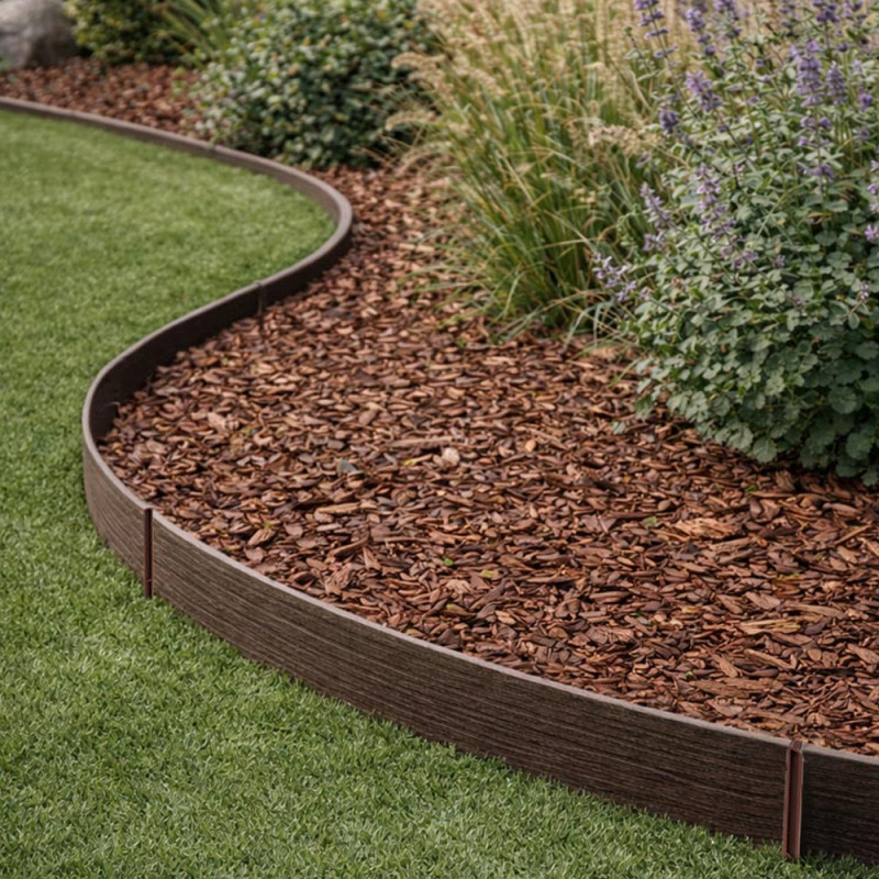 Bordadura composta marrom | Define jardins e caminhos com um acabamento natural | Flexível e durável | 13 cm × 12,2 m