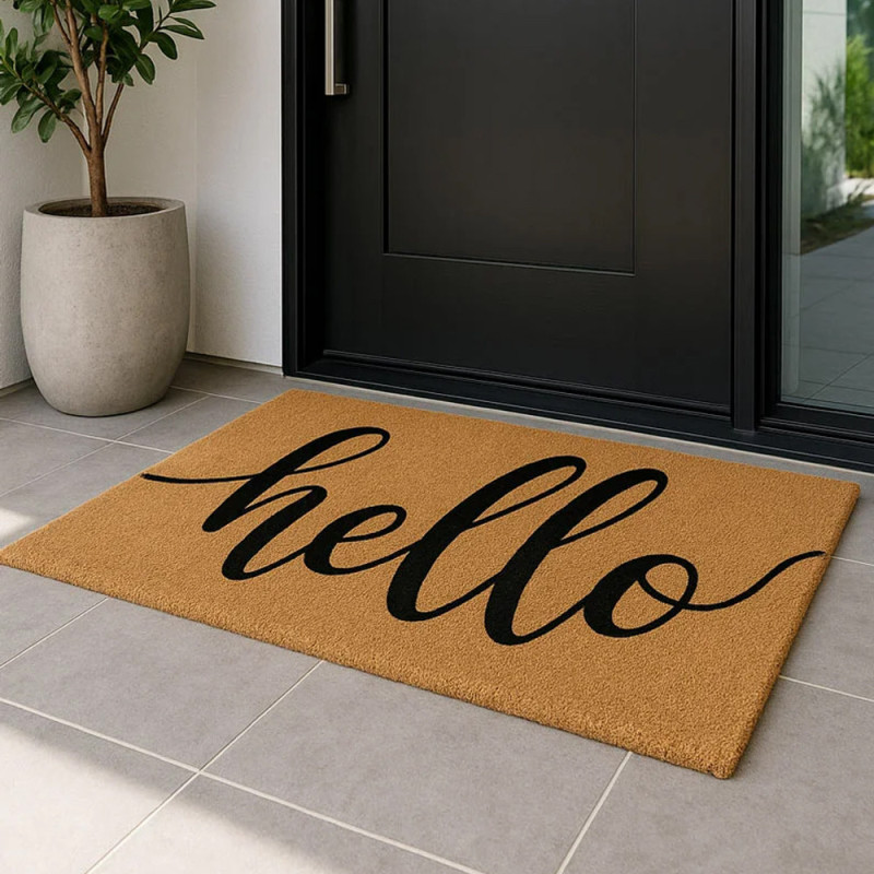 Tapis d'entrée Hello 75 x 45 cm | Antidérapant et résistant | Matière flexible et recyclable | Idéal pour l'entrée de la maison Tapis d'entrée Hello 75 x 45 cm | Antidérapant et résistant | Matière flexible et recyclable | Idéal pour l'entrée de la maison