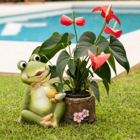 Macetero de Rana y Tronco | Macetero Decorativo 40x34x23 cm | Maceta Jardin Terraza Interior | Ideal para Plantas Pequeñas