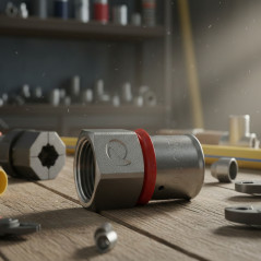 Conexão fêmea de 1/2" para tubo multicamadas de 16 mm, uso com máquina de crimpagem, cinza