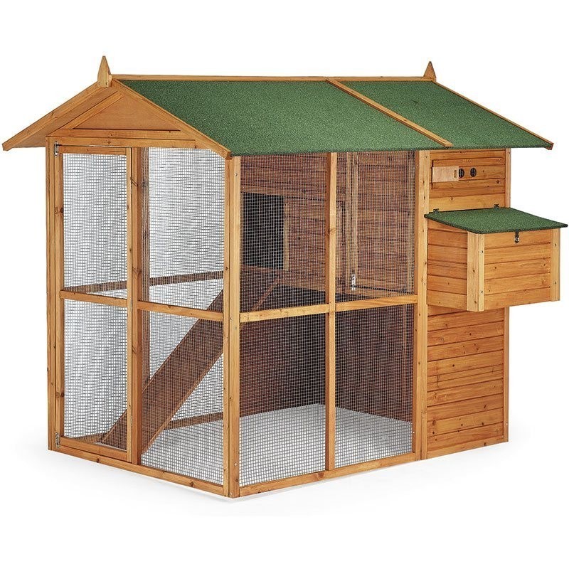 Gallinero de madera Bruselas 177x193x173 cm, Caseta de madera de dos niveles con techo a dos aguas y nidos Gallinero de madera Bruselas 177x193x173 cm, Caseta de madera de dos niveles con techo a dos aguas y nidos