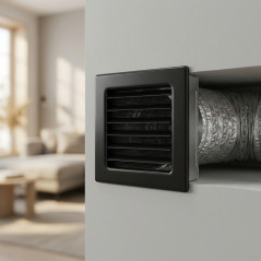 Grille de ventilation fixe avec cadre noir, lamelles et maille 17 x 17 cm | Conduits et air