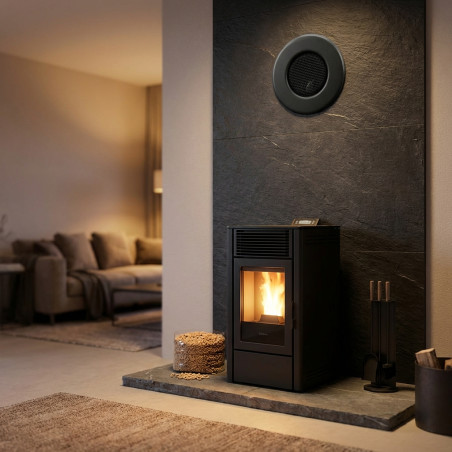 Griglia di ventilazione fissa, speciale per pellet, nera, attacco 80 mm, griglia 130 mm