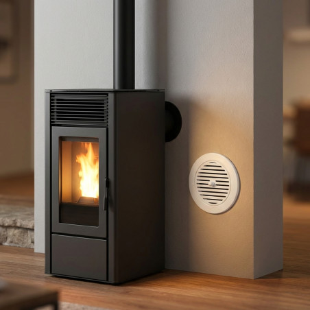 Rejilla Ventilación Fija Especial Pellet Blanca Conexión 80 mm Regulable 130 mm