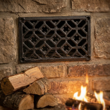 Grille de ventilation en fonte pour installation encastrée 24 x 12 cm, noire | Grille décorative pour cheminées