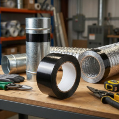 Ruban adhésif en aluminium noir 25 m x 50 mm résistant à la chaleur jusqu'à 120 °C | Pour conduits et cheminées