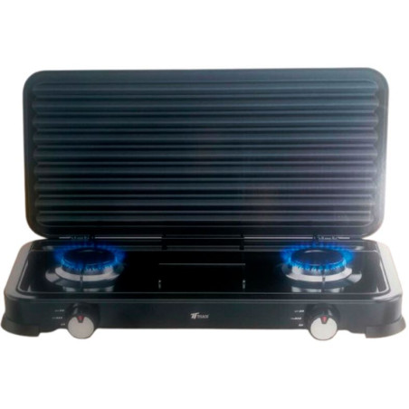 2-Burner Gas Stove with Lid | Portable Cooker | Butane and Propane Gas | Stainless Steel Body | Adjustable Heat