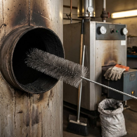 Spazzola per la pulizia di caldaie e camini, acciaio, 1 m, spazzola 13x3 cm | Uso professionale