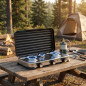 Réchaud à gaz 3 brûleurs avec couvercle | Cuisinière portable | Gaz butane et propane | Corps en acier inoxydable | Allumage pié