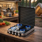 Réchaud à gaz 4 brûleurs avec couvercle | Cuisinière portable | Gaz butane et propane | Corps en acier inoxydable | Allumage pié