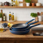 Lot de 3 poêles à frire en aluminium | Poêle bleue compatible tous feux 20 cm - 24 cm - 28 cm | Revêtement antiadhésif