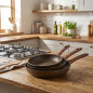 Set of 3 Aluminum Frying Pans | Frying Pan with Wood Effect Handle for All Types of Stoves 20cm - 24cm - 28cm | Non-Stick