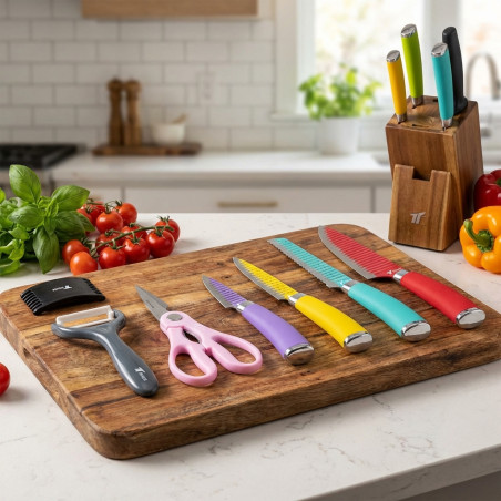 Set di 8 coltelli professionali in acciaio inossidabile | Colori assortiti | Taglio preciso e sicuro per la tua cucina