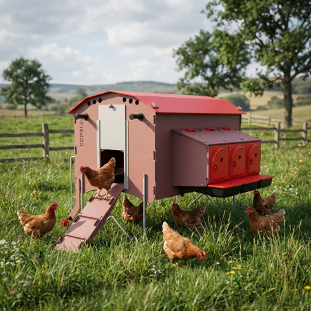 Gallinero Móvil con Bebedero Depósito 7 L 150x130x114 cm | Capacidad 10-20 Gallinas Ponedoras