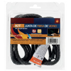 Joint en fibre de verre noire 8 mm 2,5 m + adhésif réfractaire | Joint de porte de poêle