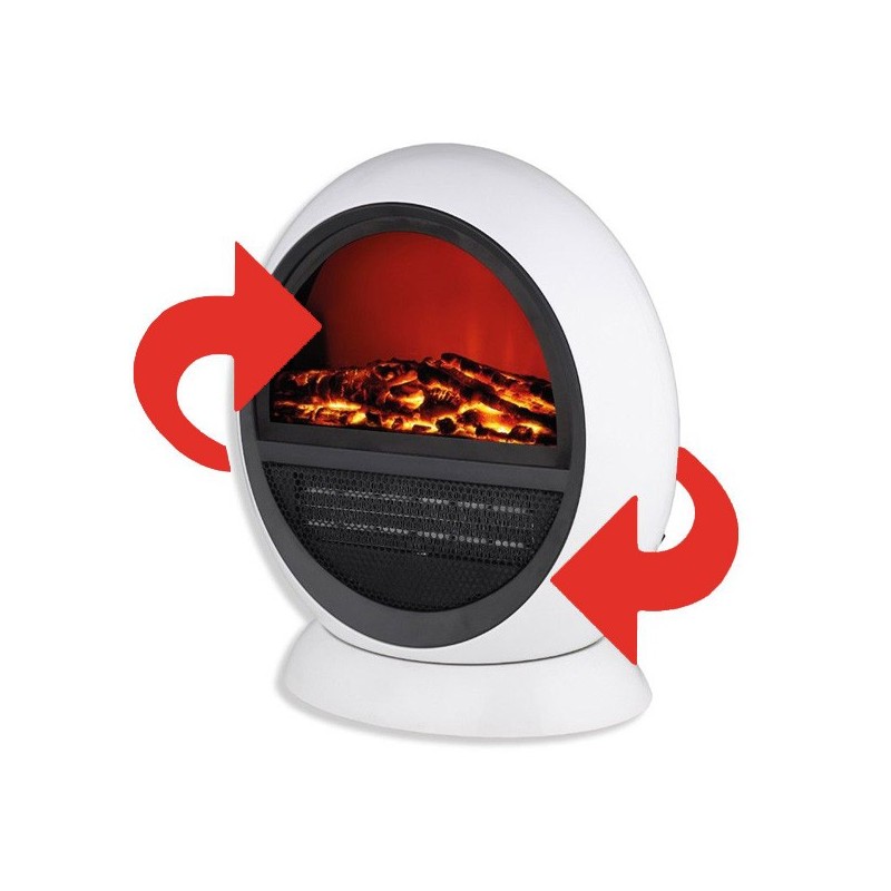 Chauffage électrique 750W - 1500W oscillant avec effet de bois décoratif et flammem, 2 niveaux de température