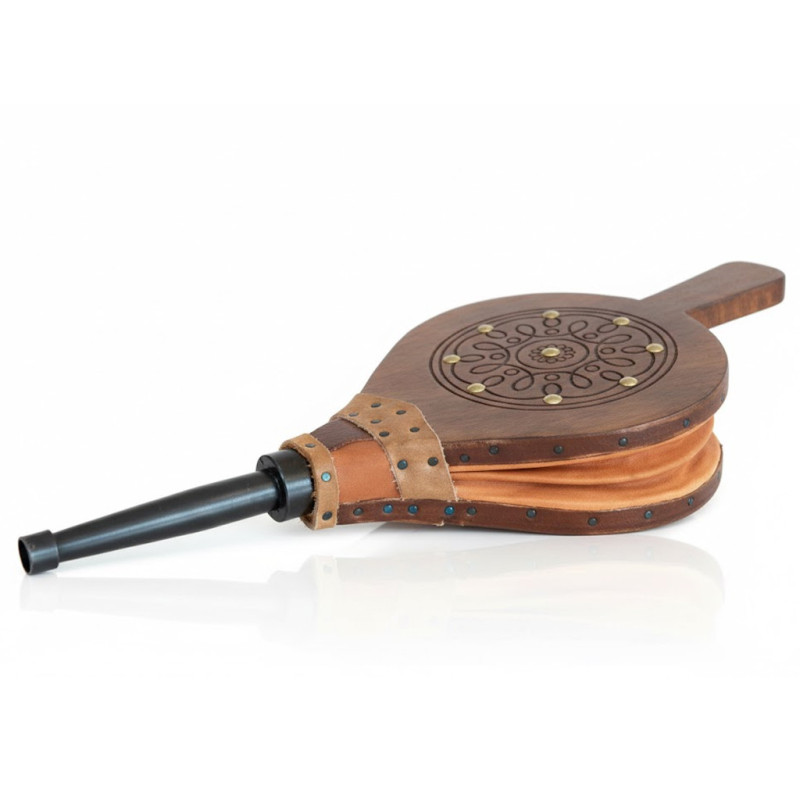 Wood and Leather Bellows, Fire-Engraved, 45 cm | Hand Blower for Fireplace and Barbecue