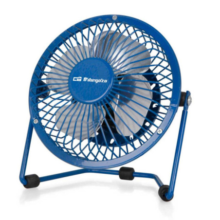 Mini ventilador de mesa silencioso | Pequeno ventilador de metal azul para espaços pequenos, 10 cm | Potência de 2,5 W