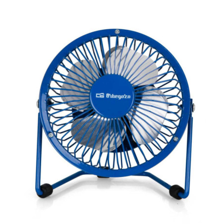 Mini ventilador de mesa silencioso | Pequeno ventilador de metal azul para espaços pequenos, 10 cm | Potência de 2,5 W
