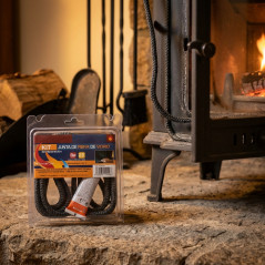 Black Fiberglass Seal 15 mm x 2.5 m + Refractory Adhesive | Stove Door Seal