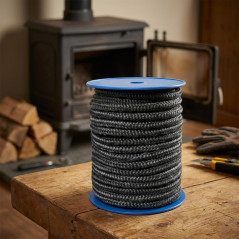 Guarnizione in fibra di vetro rotonda nera in rotolo da 10 mm, 25 m | Sigillatura stufe