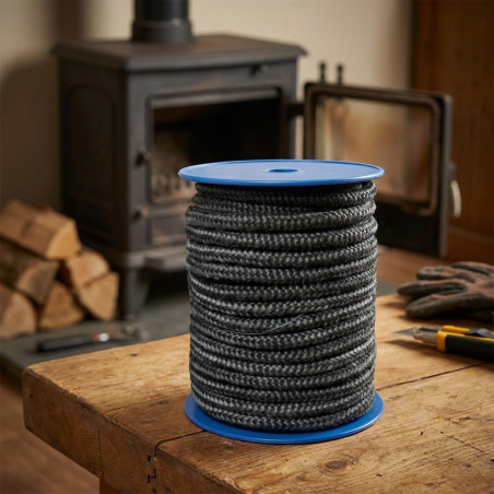 Rouleau de joint rond en fibre de verre noire 10 mm 25 m | Étanchéité pour poêles
