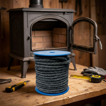 Rouleau de joint rond en fibre de verre noire 12 mm 25 m | Étanchéité pour poêles