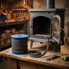 Rouleau de joint plat en fibre de verre noire 10 x 2 mm auto-adhésif 25 m | Étanchéité pour poêles