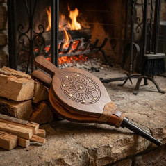 Fole de madeira e couro com gravuras de fogo, 45 cm | Soprador manual para lareira e churrasqueira