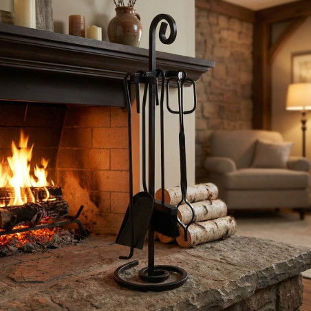 Ensemble d'accessoires de cheminée en fer forgé noir 72 cm | Outils de nettoyage pour poêles et cheminées
