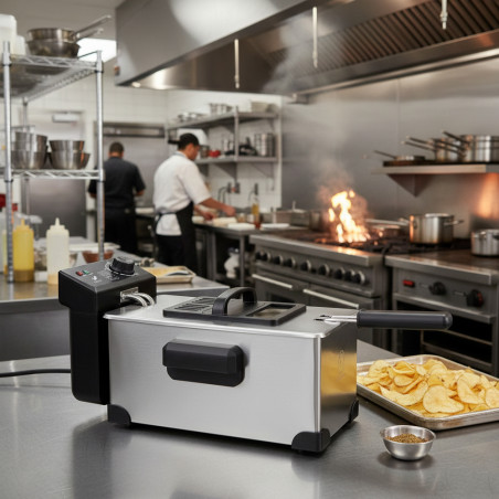 Freidora Aceite 3 Litros Thulos | Freidora Electrica 2000W con Termostato Ajustable | Freidora de Aceite Acero Inoxidable