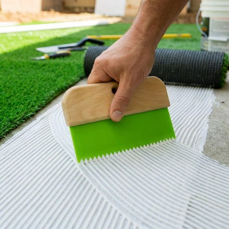 Artificial Grass Spatula | Trowel for Even Adhesive Spreading | Wooden Handle | Prevents Clumping