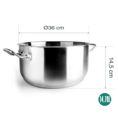 Cacerola sin Tapa 36 cm Acero Inoxidable Lacor | Para Todo Tipo de Cocinas | Capacidad 14,7 L | Apto para Lavavajillas