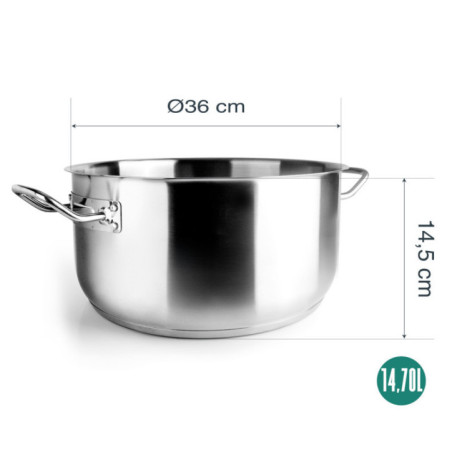 Cacerola sin Tapa 36 cm Acero Inoxidable Lacor | Para Todo Tipo de Cocinas | Capacidad 14,7 L | Apto para Lavavajillas