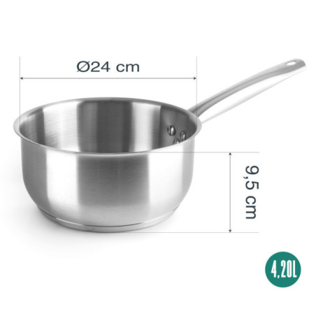 Panela reta Lacor de 24 cm, aço inoxidável | Adequada para todos os tipos de fogão | Capacidade de 4,2 L e 9,5 cm de altura | Po