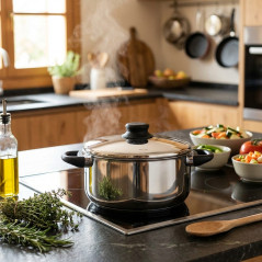 Cacerola con Tapa 24cm Acero Inoxidable Lacor | Para Todo Tipo de Cocinas | Capacidad 5L y Alto 12cm | Apto para Lavavajillas