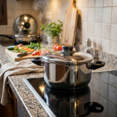 Olla con Tapa 24 cm Acero Inoxidable Lacor | Para Todo Tipo de Cocinas | Capacidad 7L y Alto 15cm | Apto para Lavavajillas