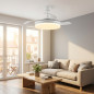Ventilador de Techo con Luz LED Orgebozo | Mando a Distancia | Silencioso | 3 Aspas Retractiles de 105cm | Modo Invierno-Verano