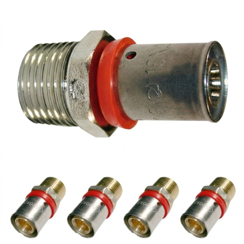 Set di 5 Raccordi maschio 3/4'' per tubo multistrato da 32 mm, uso con macchina aggraffatrice, grigio
