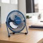 Mini ventilador de mesa silencioso | Pequeno ventilador de metal azul para espaços pequenos, 10 cm | Potência de 2,5 W