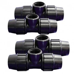 4 tés femelles en polyéthylène de 20 mm x 1/2". Produit AENOR utilisé dans les tuyaux de plomberie et d'irrigation en PE de 20 m
